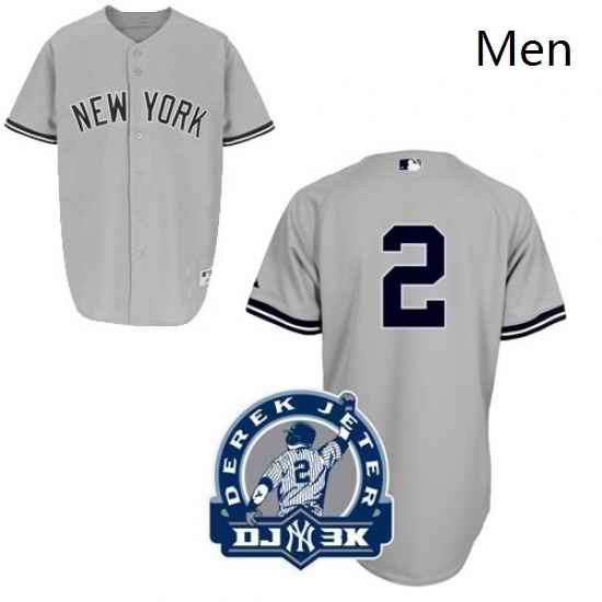 Mens Majestic New York Yankees 2 Derek Jeter Replica Grey DJ 3K Patch MLB Jersey